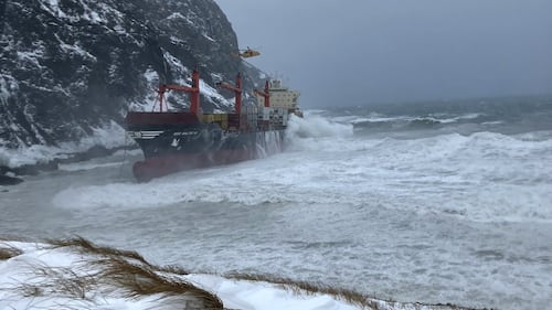 High winds and rough seas stall bid to salvage ship grounded off western Newfoundland