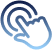 Graphic of a hand with pointer finger extended tapping on a blue circle